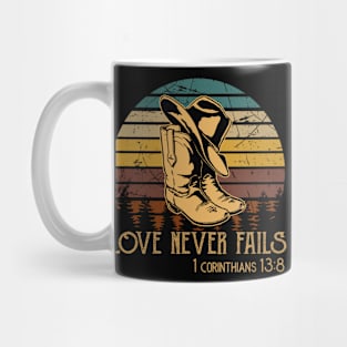 Love Never Fails Cowboy Boots Mug